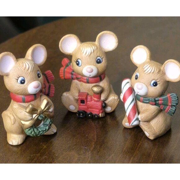 Vintage Set Of ( 3 ) Homco Christmas Mice Figurines Holiday Decor - Picture 1 of 7